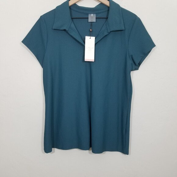 NWT CALIA by Carrie Underwood GOLF Ribeed Johnny Polo - Fashion Star Blue Top XL - Picture 1 of 7